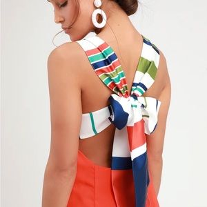 Joyful Red Orange Multi Stripe Tie-Back Mini Dress